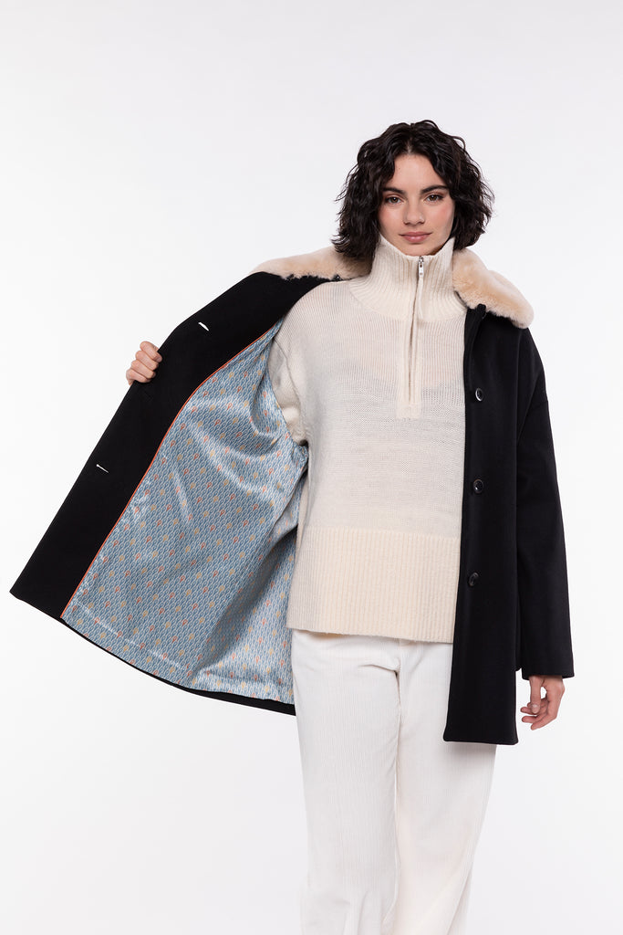 Manteau COSTAROS-Manteau court en drap de laine noir
