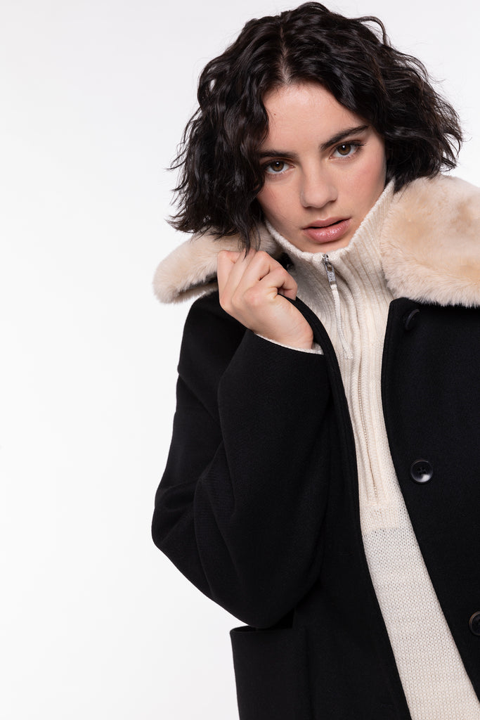 Manteau COSTAROS-Manteau court en drap de laine noir