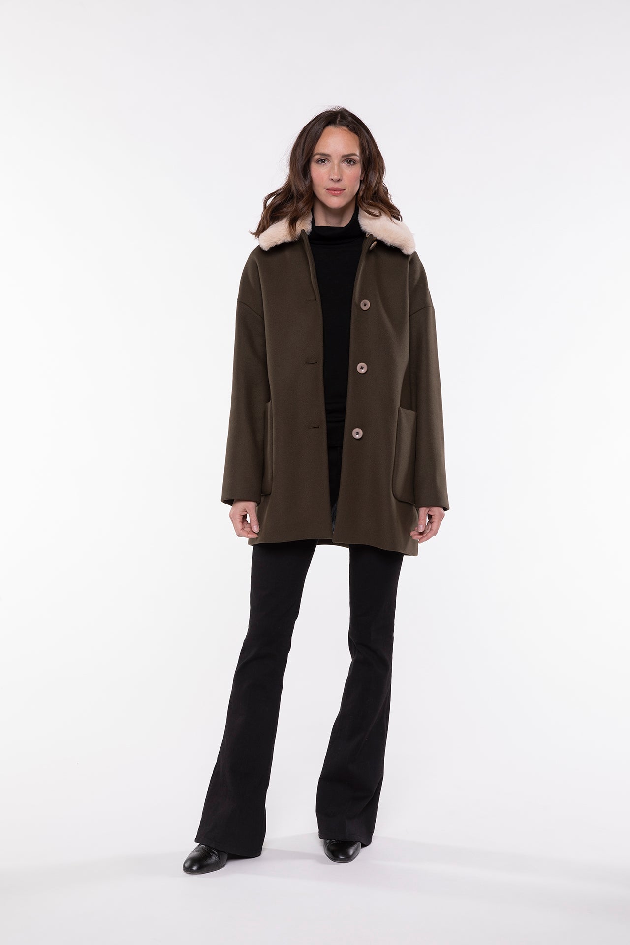 Manteau laine kaki discount femme