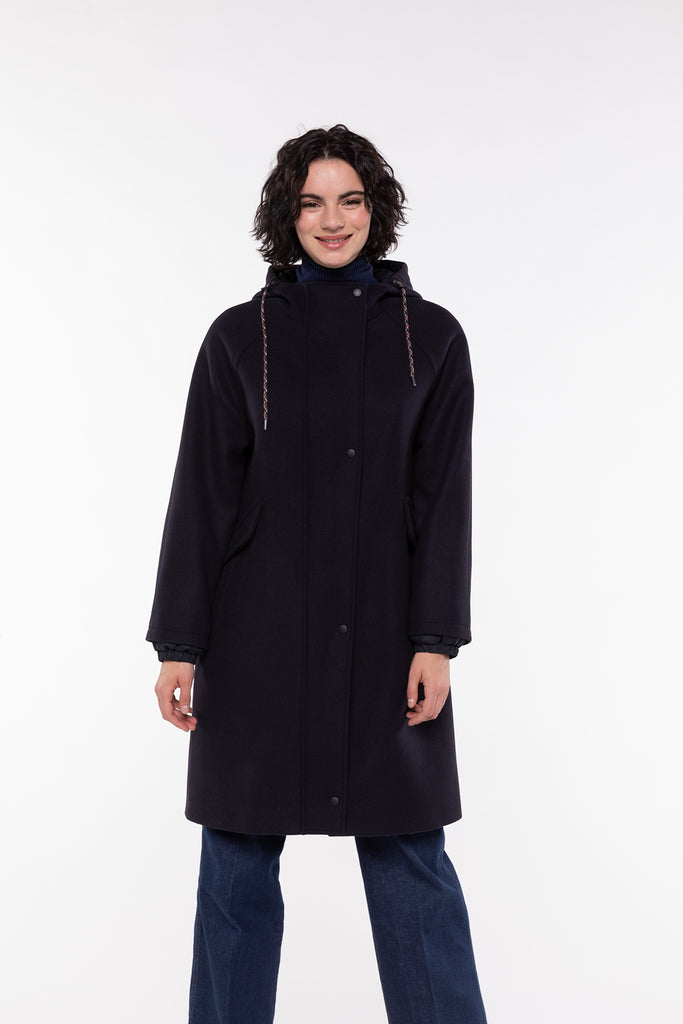 Parka CORBES-Parka à capuche en drap de laine bleu marine