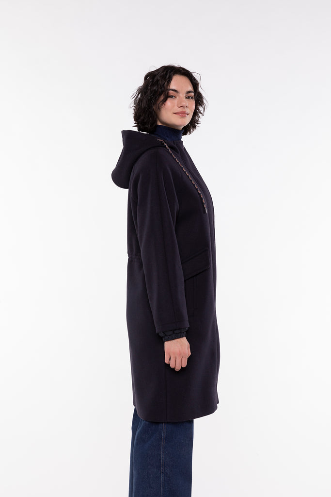 Parka CORBES-Parka à capuche en drap de laine bleu marine