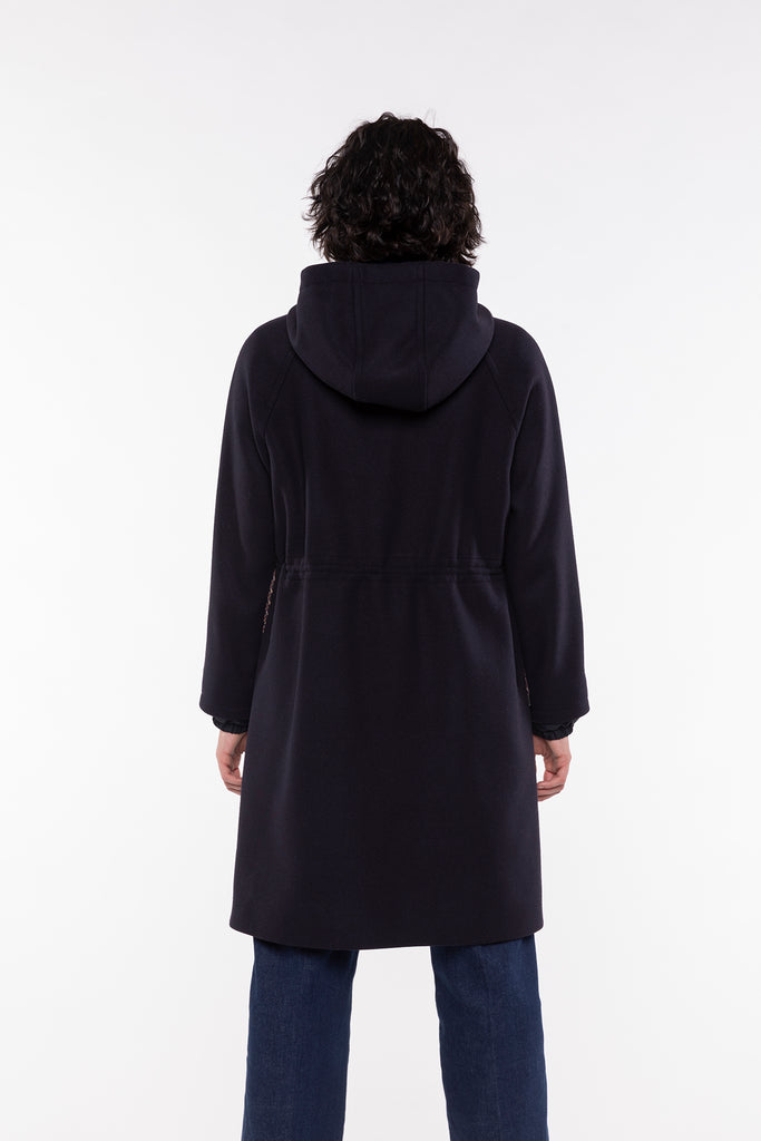 Parka CORBES-Parka à capuche en drap de laine bleu marine
