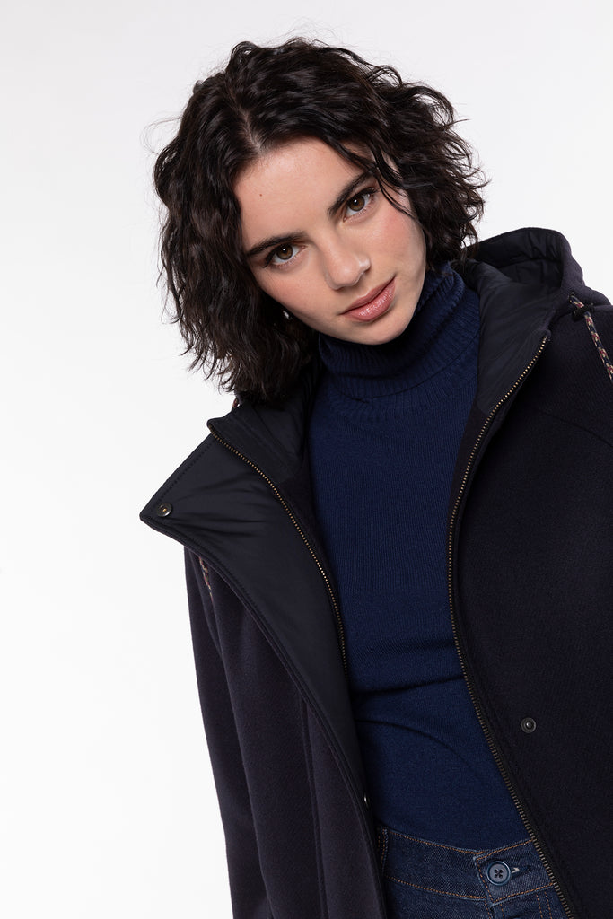 Parka CORBES-Parka à capuche en drap de laine bleu marine