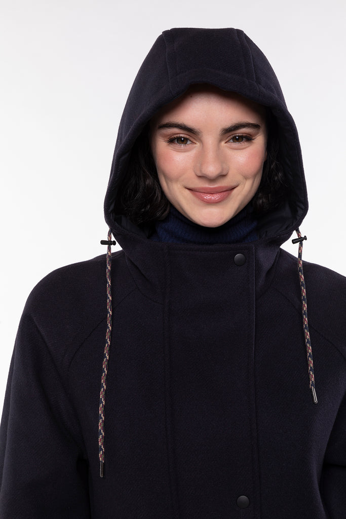 Parka CORBES-Parka à capuche en drap de laine bleu marine