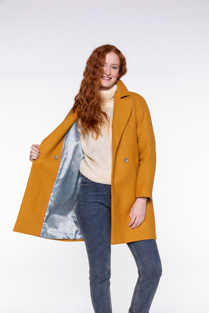 Manteau COLOGNE-Manteau minimaliste en drap de laine miel