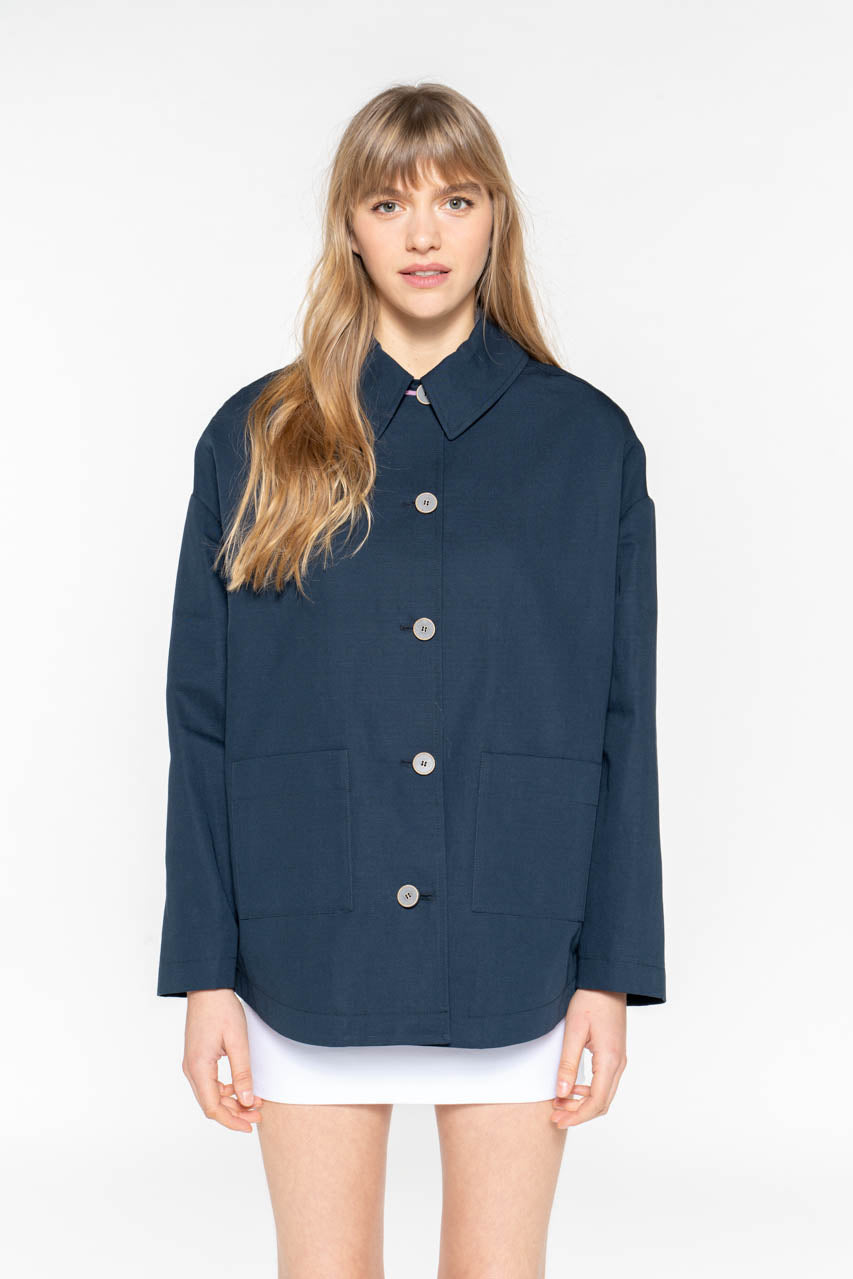 Surchemise SURVILLE-Surchemise généreuse en coton et lin bleu marine
