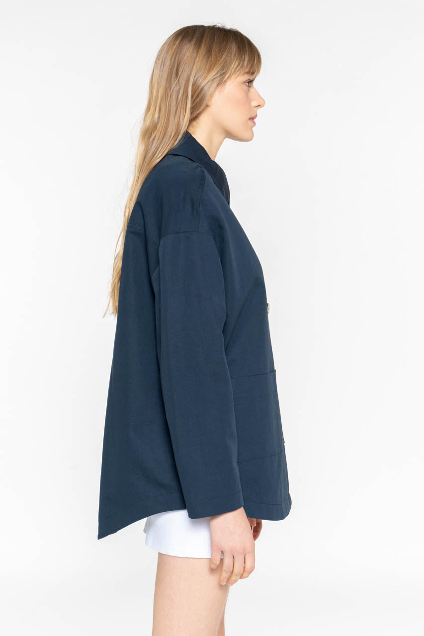 Surchemise SURVILLE-Surchemise généreuse en coton et lin bleu marine